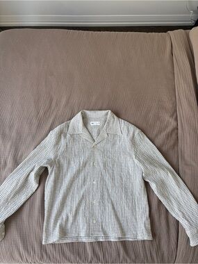 Zara Boxy Cropped Camp Collar Longsleeve - Black Windowpane